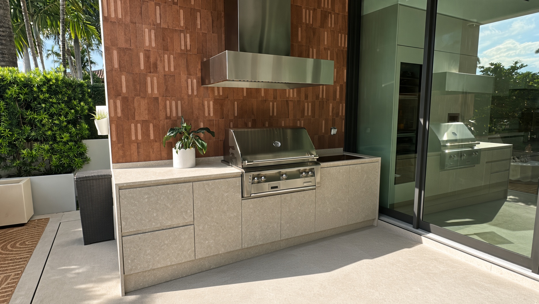 Outdoor kitchen – stainless steel grill with range hood